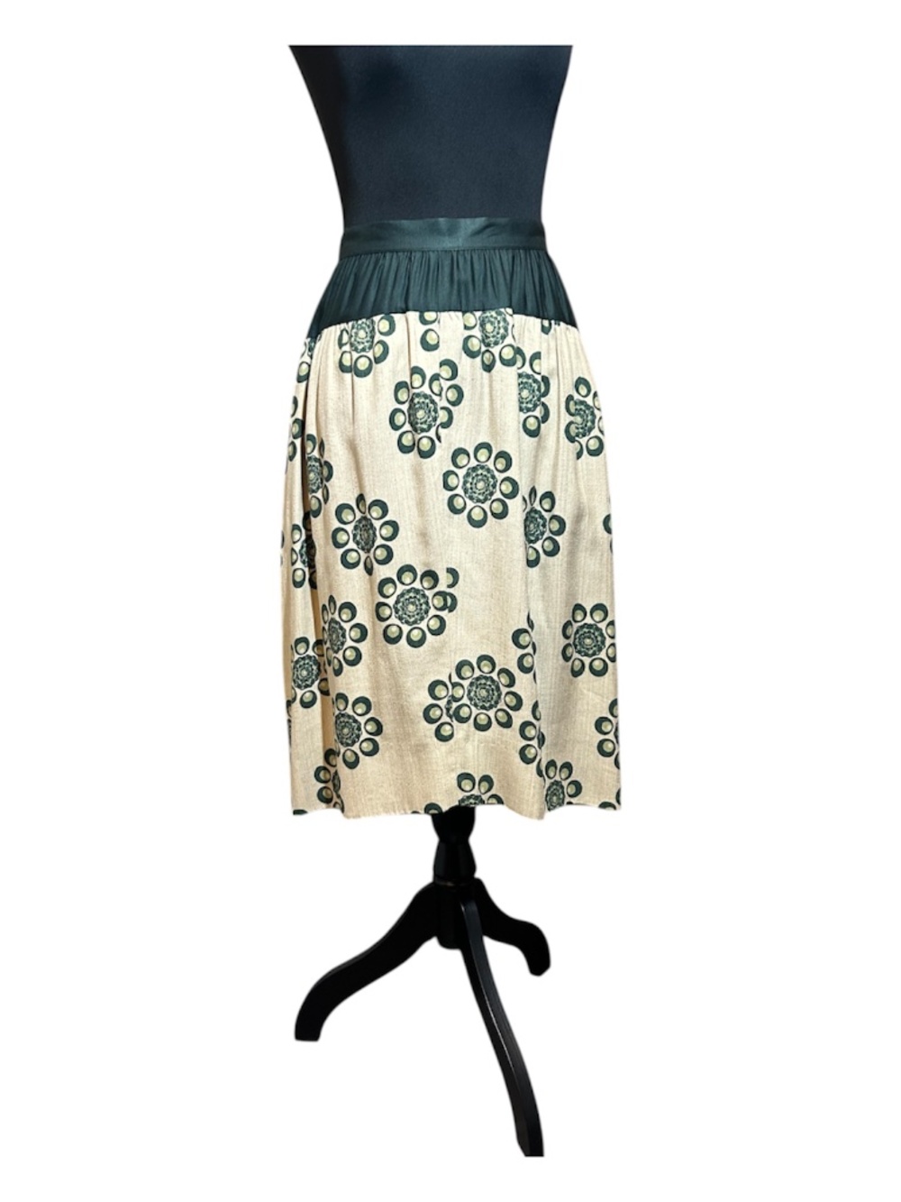 Dries Van Noten Green and Tan Hi-low Midi Skirt,